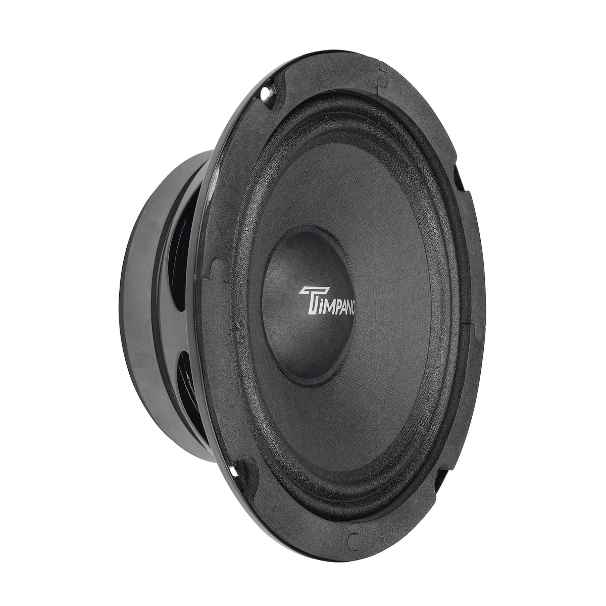 Timpano 6.5-inch midrange speaker in car door delivering clear, balanced midrange for the cabin.
