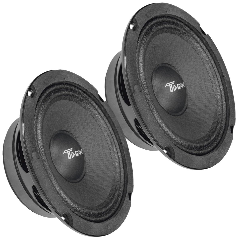 Timpano front view of speaker pair showing grille and fit, highlighting easy install benefit