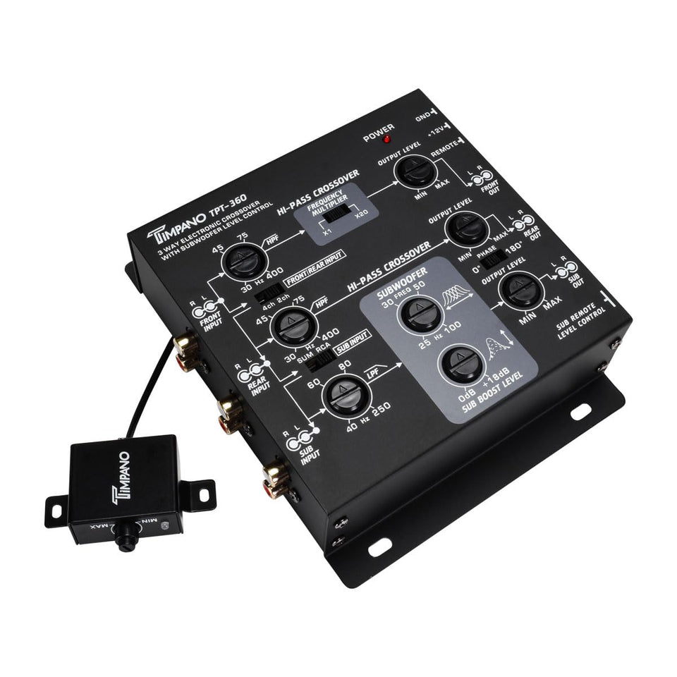 Timpano TPT-360 three way crossover front panel for precise tuning