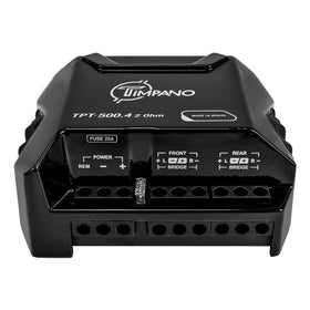 Timpano TPT-500.4 bridge setup example for increased power on demand