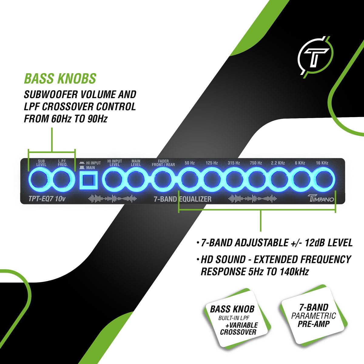 Timpano close-up on seven sliders highlighting precise frequency control benefit
