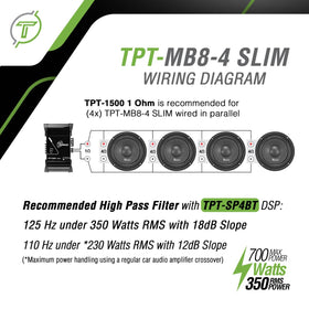 Timpano TPT-MB8-4 350-watts RMS capable for loud listening.