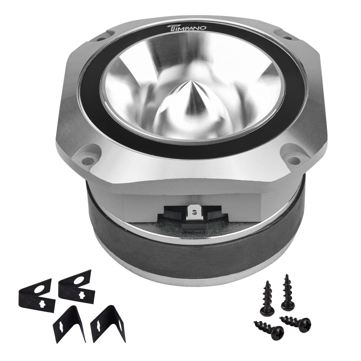 Timpano chrome 4-inch diaphragm close-up reveals titanium construction and durability.