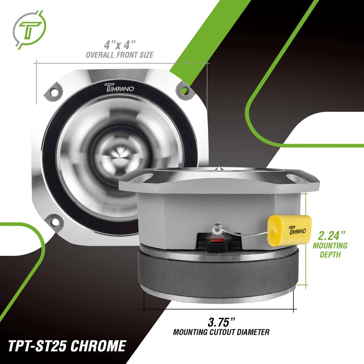 Timpano TPT-ST25 4-inch voice coil close-up emphasizes high-frequency capability.