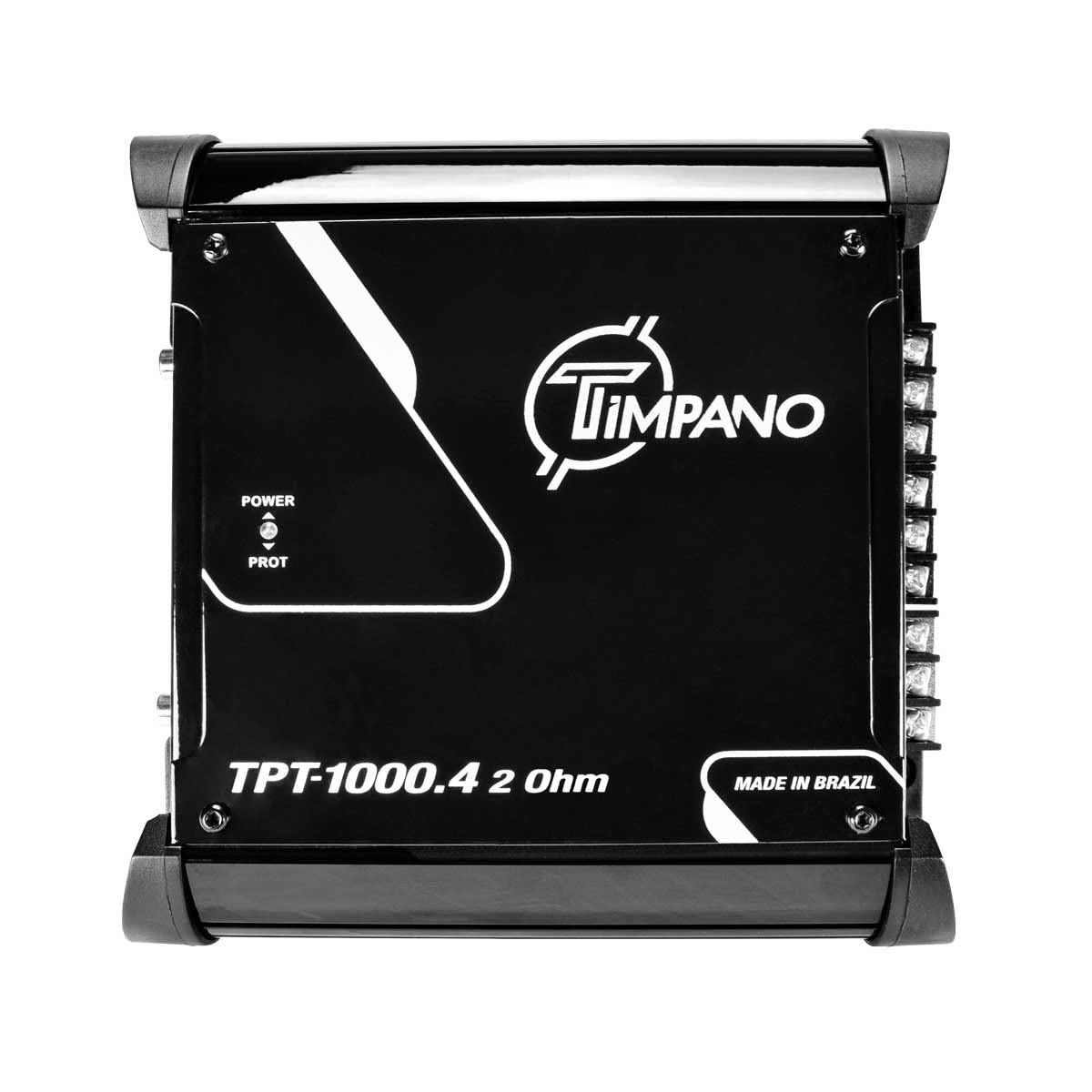 Timpano TPT-1000 input terminals show fork connectors for clean power cabling.