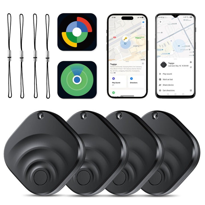 TIMU tracker front packaging showing four black tags and benefits