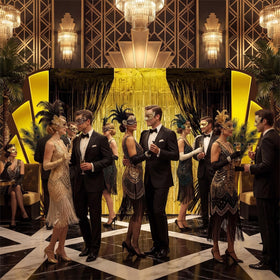 Tingjoo backdrops create a dramatic Roaring 20s display.