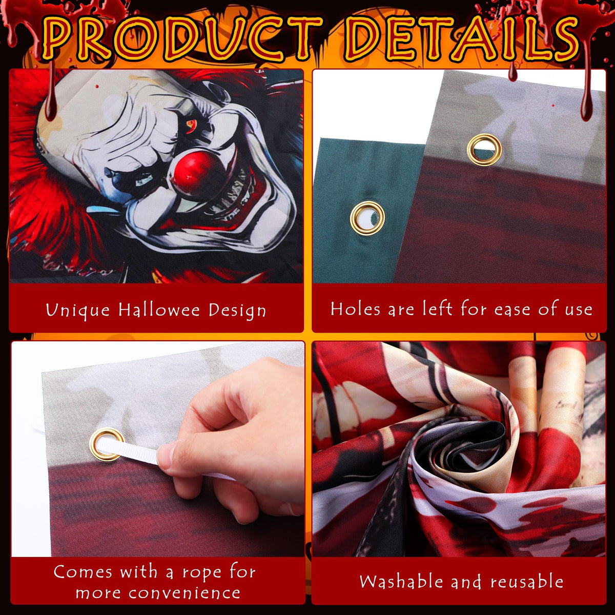 Tingjoo Creepy clown pattern detail adds eerie charm to studio or home Halloween scenes