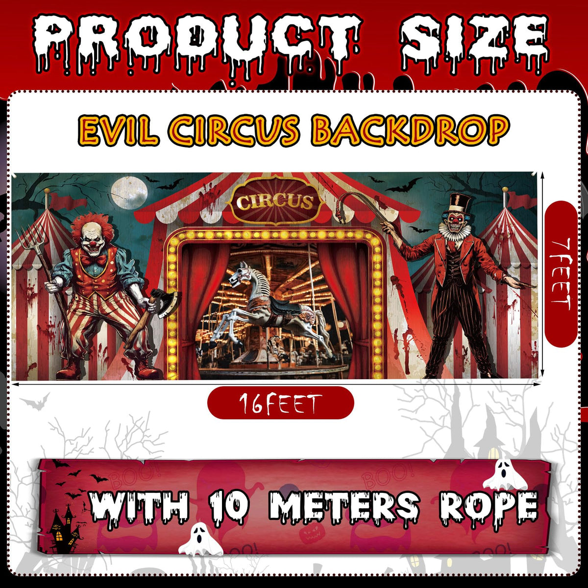 Tingjoo Evil Circus Backdrop 7x16 for immersive carnival vibes at Halloween parties