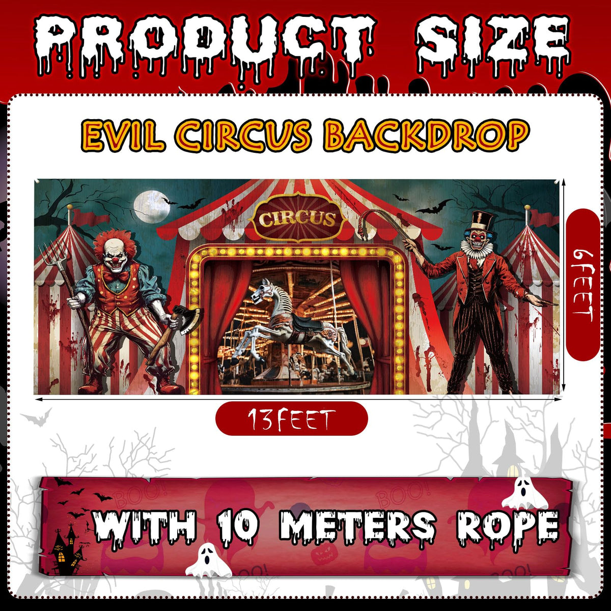 Tingjoo Halloween clown backdrop close-up highlights vibrant colors and sharp details.