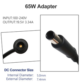 Tinkon 65W adapter connector detail highlights durable round tip for secure laptop charging