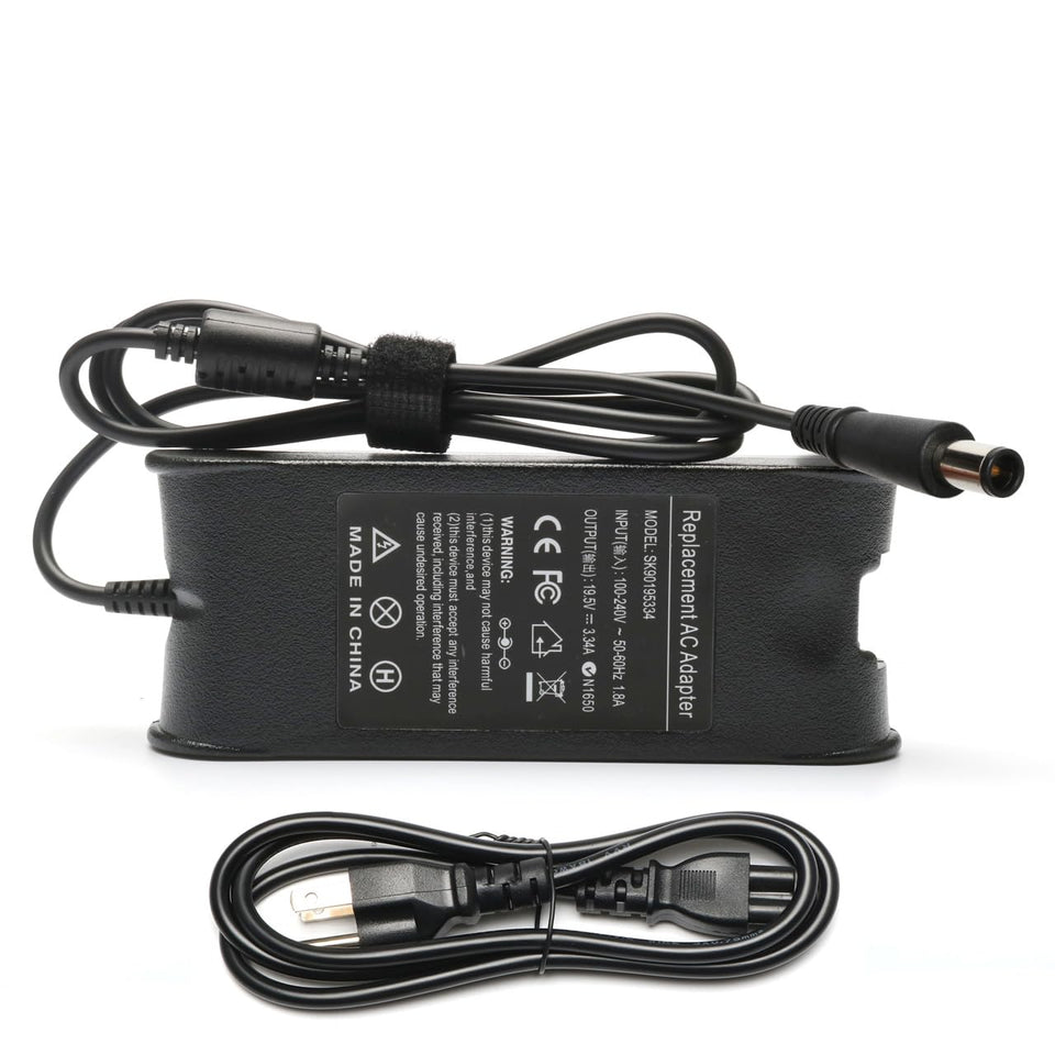 Tinkon 65W AC adapter front view showing universal compatibility and compact design