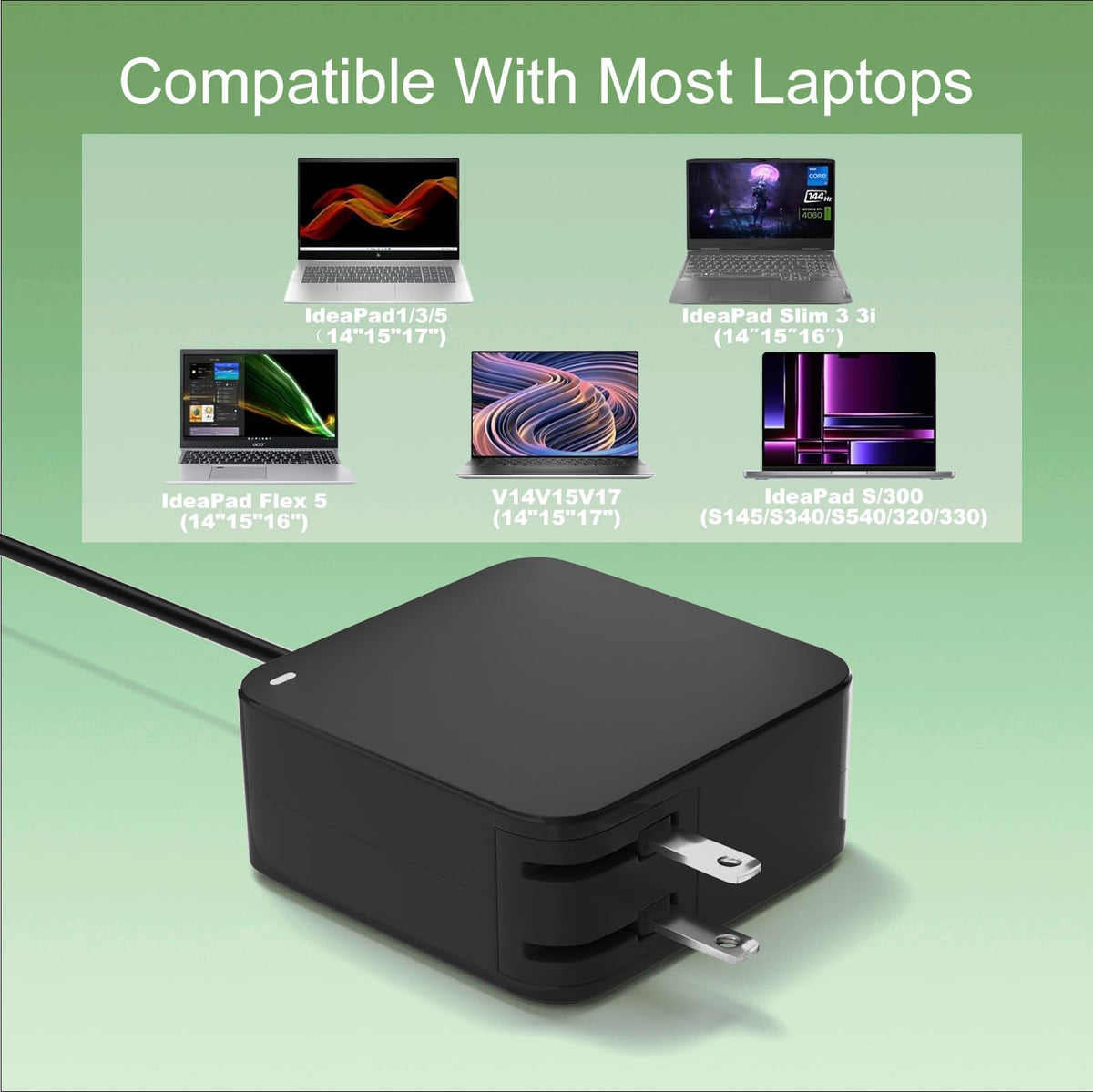 Tinkon power adapter connected to Lenovo laptop demonstrating charging