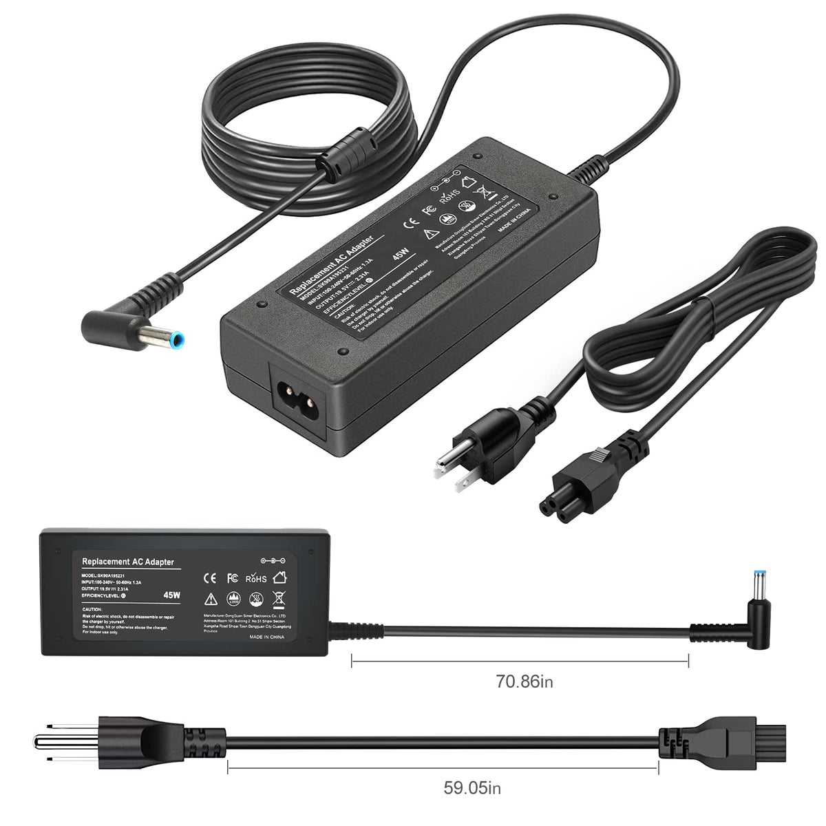 Tinkon adapter with detachable AC power cable ready to plug in for fast setup and portability