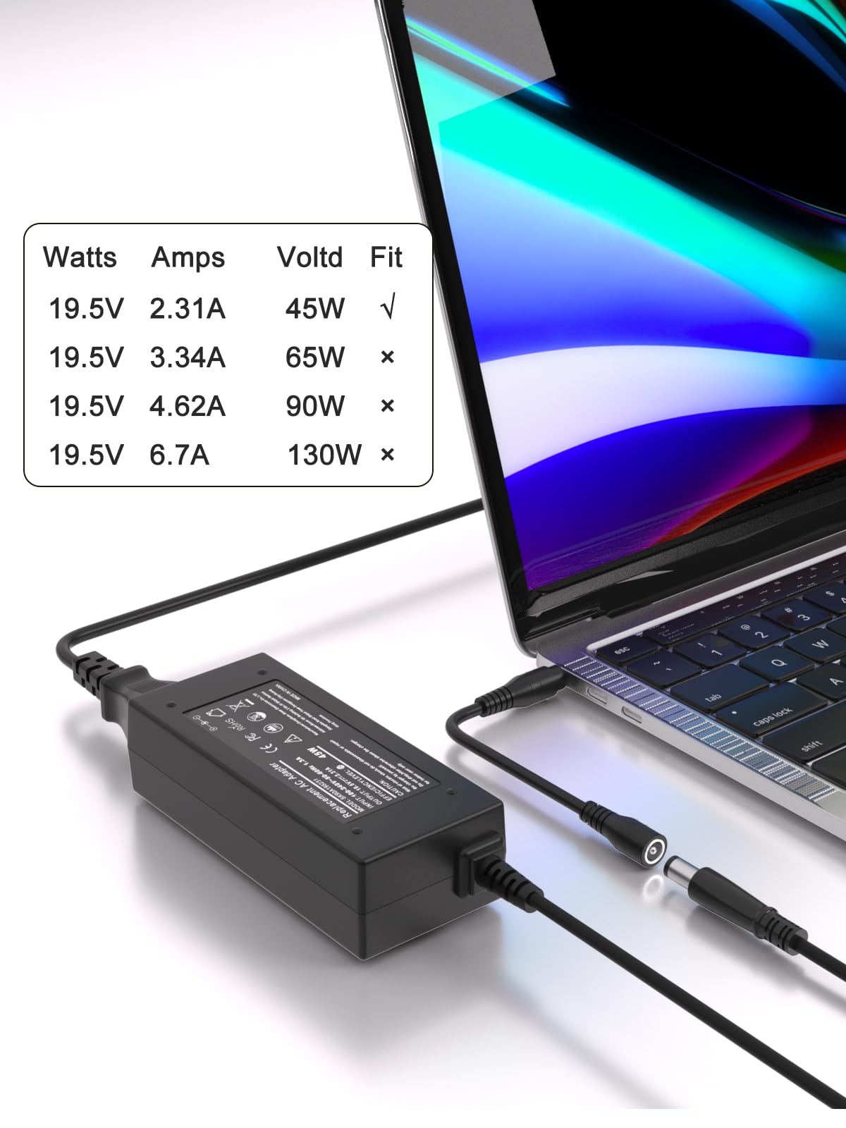 Tinkon Dell Inspiron charger cable-side view emphasizes compact design and easy cord management.