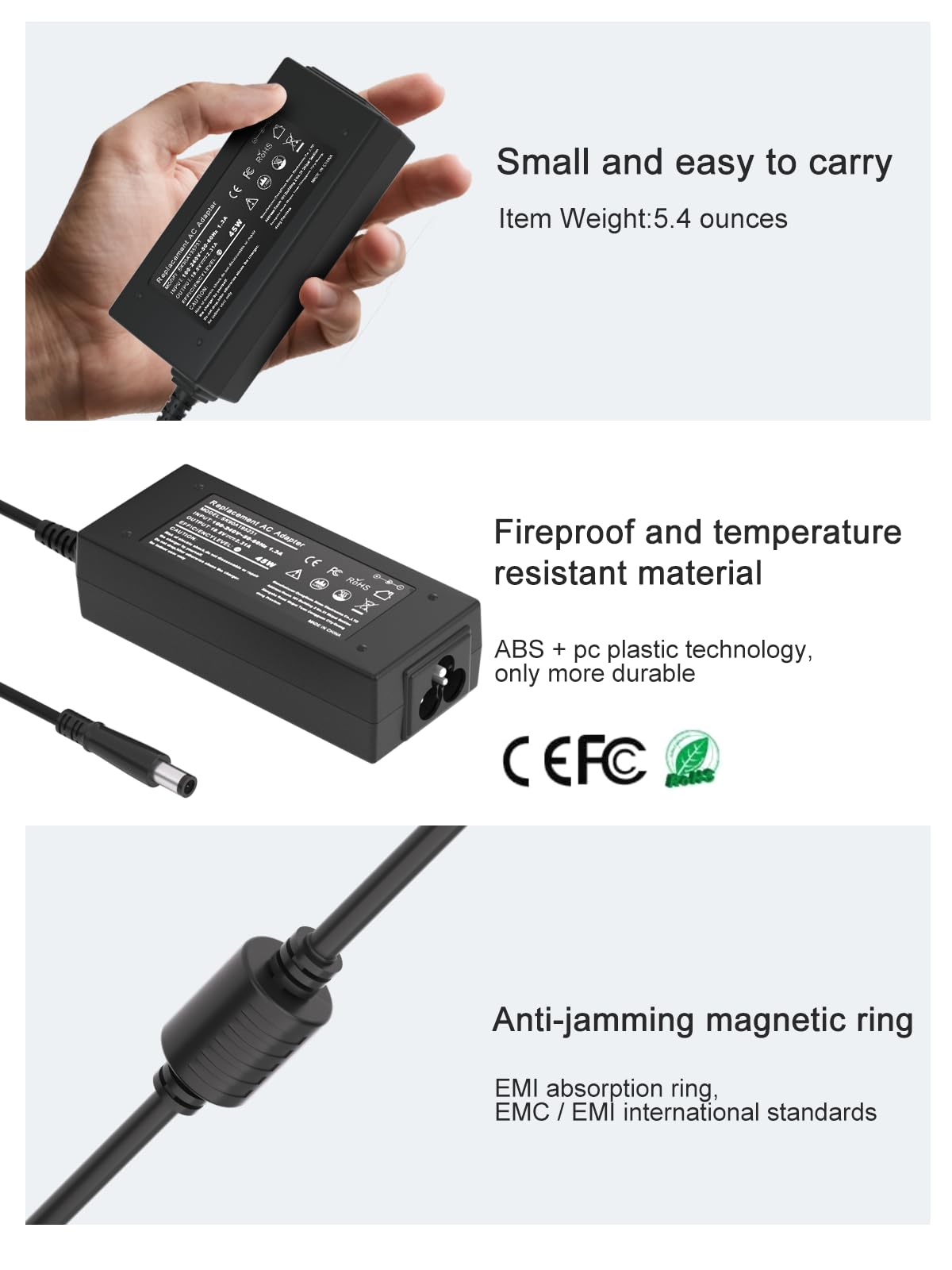 Tinkon Dell Inspiron charger dimensions highlight portable lightweight travel-friendly option.
