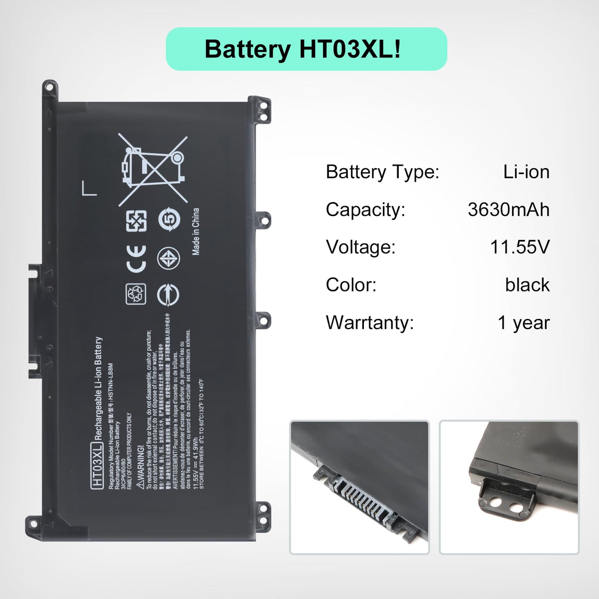 Tinkon HT03XL battery pack in hand, portable replacement for HP Pavilion laptops