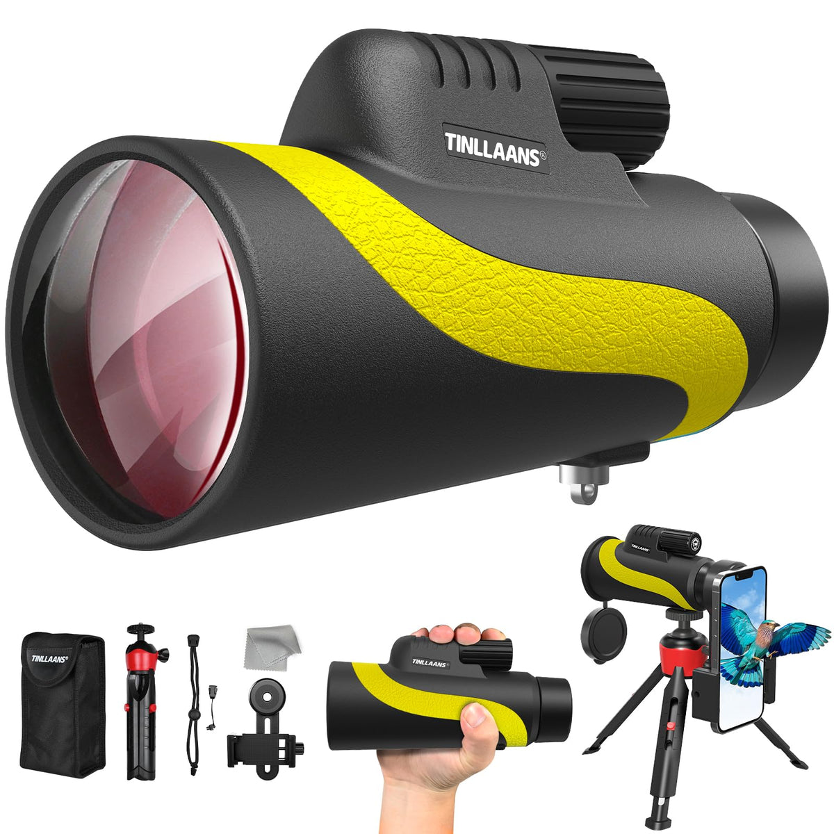 Tinllaans monocular 16x56 HD scope delivers sharp distant details for birdwatching and travel.