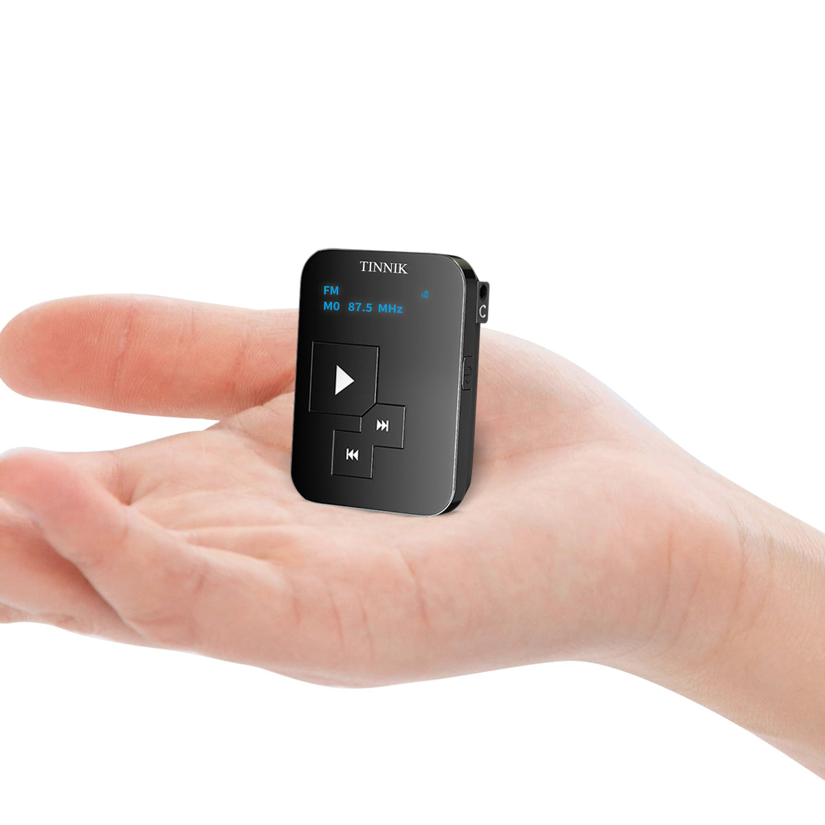 TINNIK AM FM SW mini radio with clip-on design for hands-free listening during workouts.