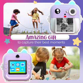 TinyGeeks instant camera kids side purple owl, sturdy and kid-friendly for everyday fun.