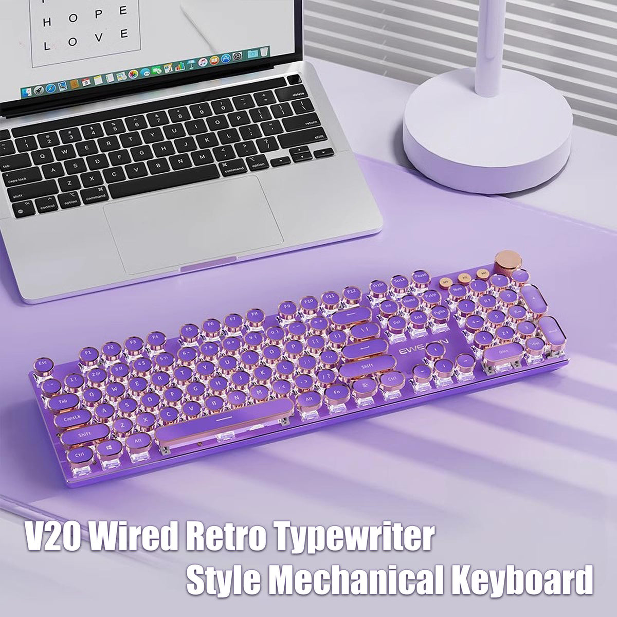 TISHLED closeup of round keycaps with golden rings showing durable double‑shot legends and tactile appeal