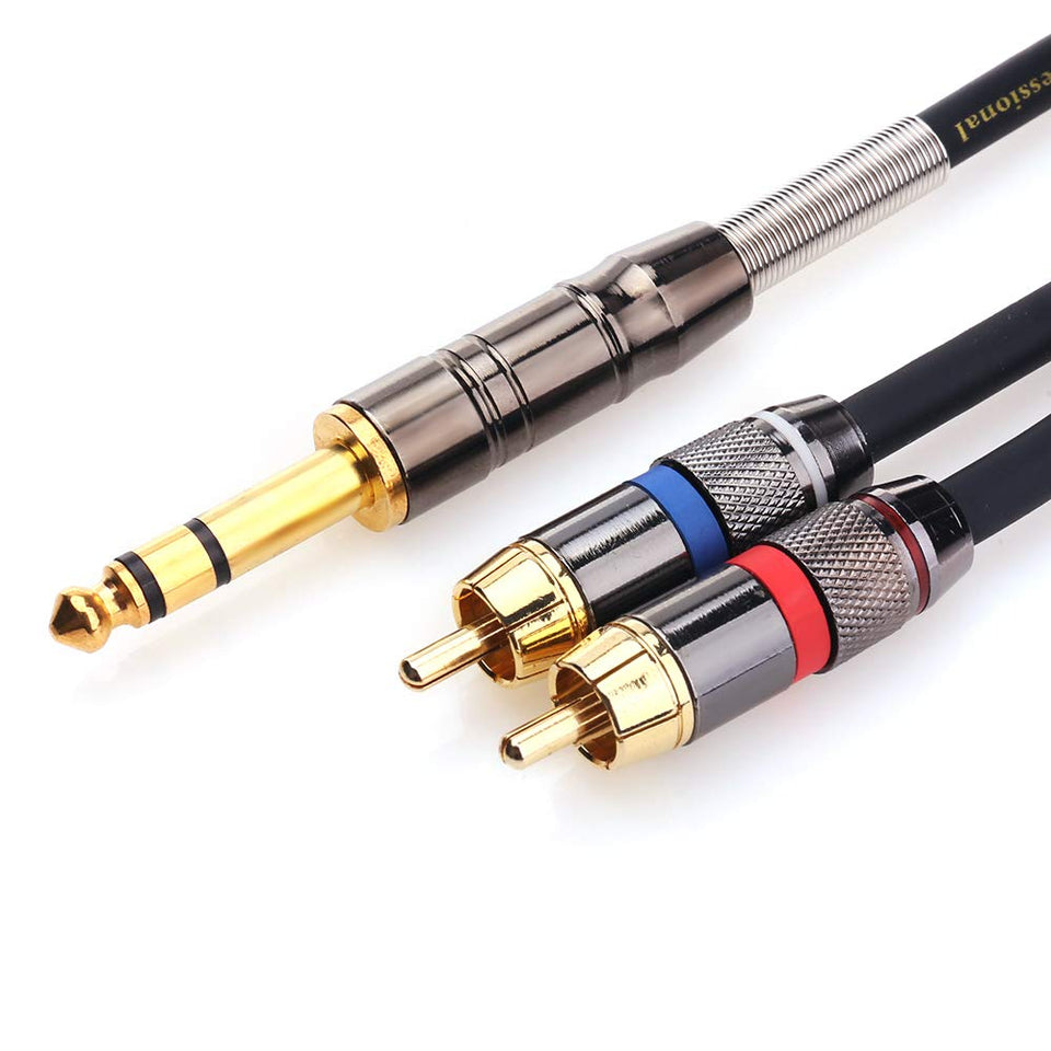 Tisino 1/4 inch to RCA cable connector with gold-plated plug for clean signal.