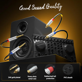 Tisino dual RCA to 1/4 cable gold-plated RCA plugs highlight durable connections.