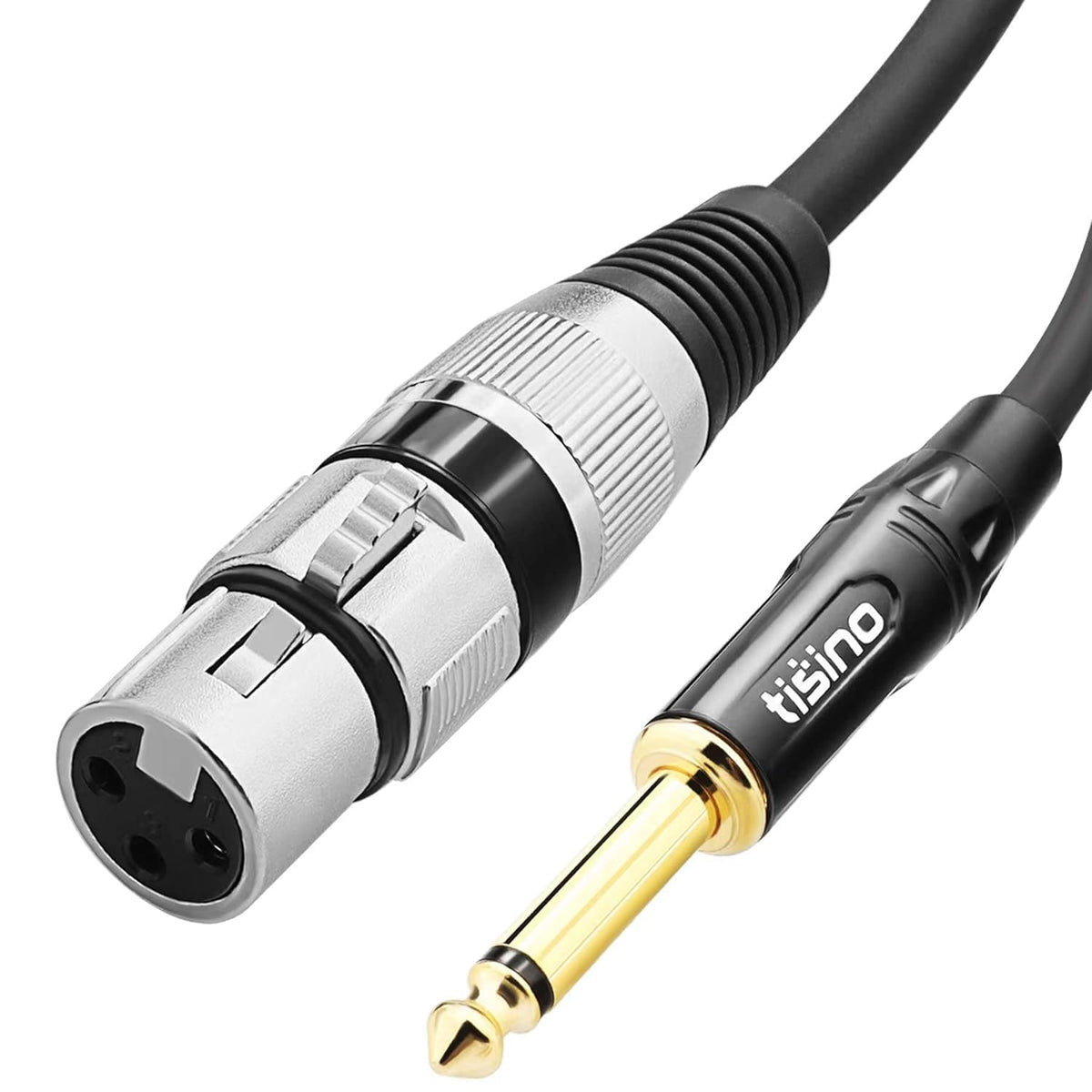 Tisino female XLR to 1/4 inch cable, 20ft, ready for mic connections.