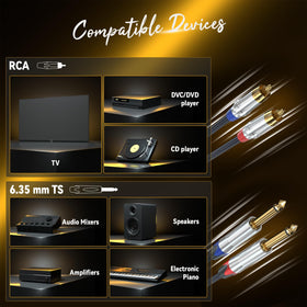 Tisino gold-plated RCA and 6.35mm connectors reduce noise for clearer connections.