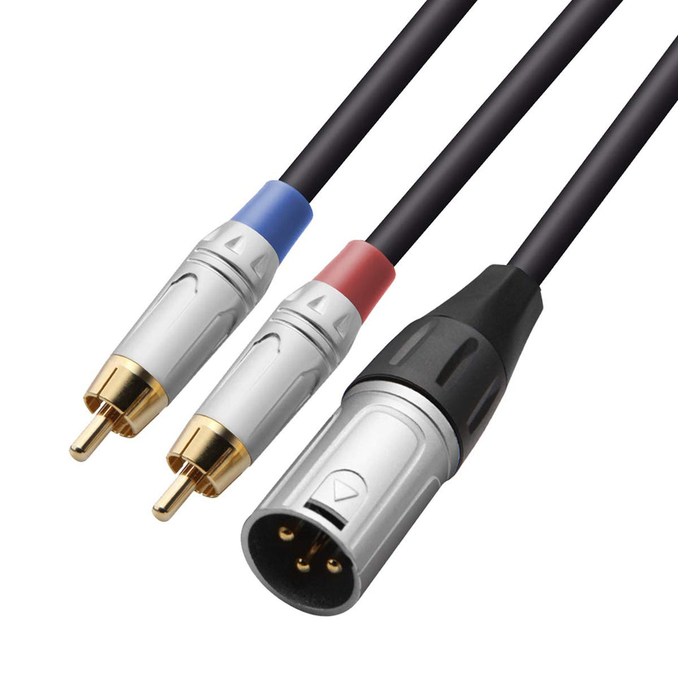 Tisino RCA to XLR splitter cable close-up showing durable connectors for high-fidelity signal.