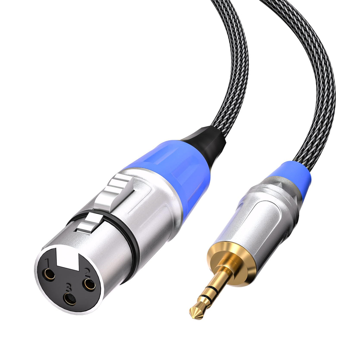 Tisino XLR to 3.5mm cable plugged into a camera mic input for clear audio.