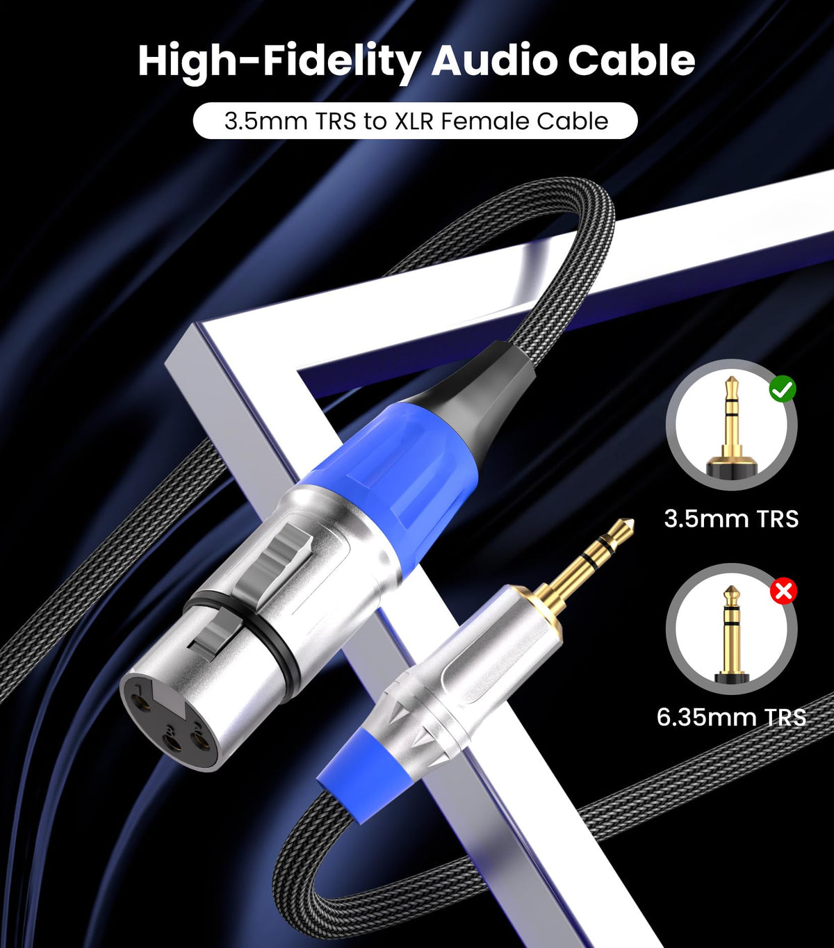 Tisino XLR to 3.5mm cable with gold-plated ends for durable connections.