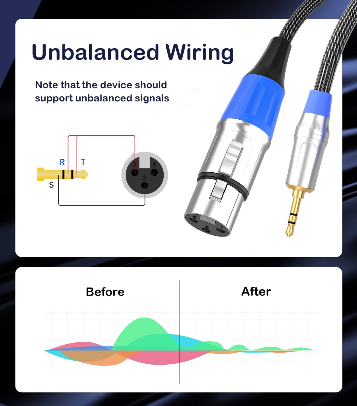 Tisino XLR to 3.5mm cable compatible with handheld, lavalier, and shotgun mics.