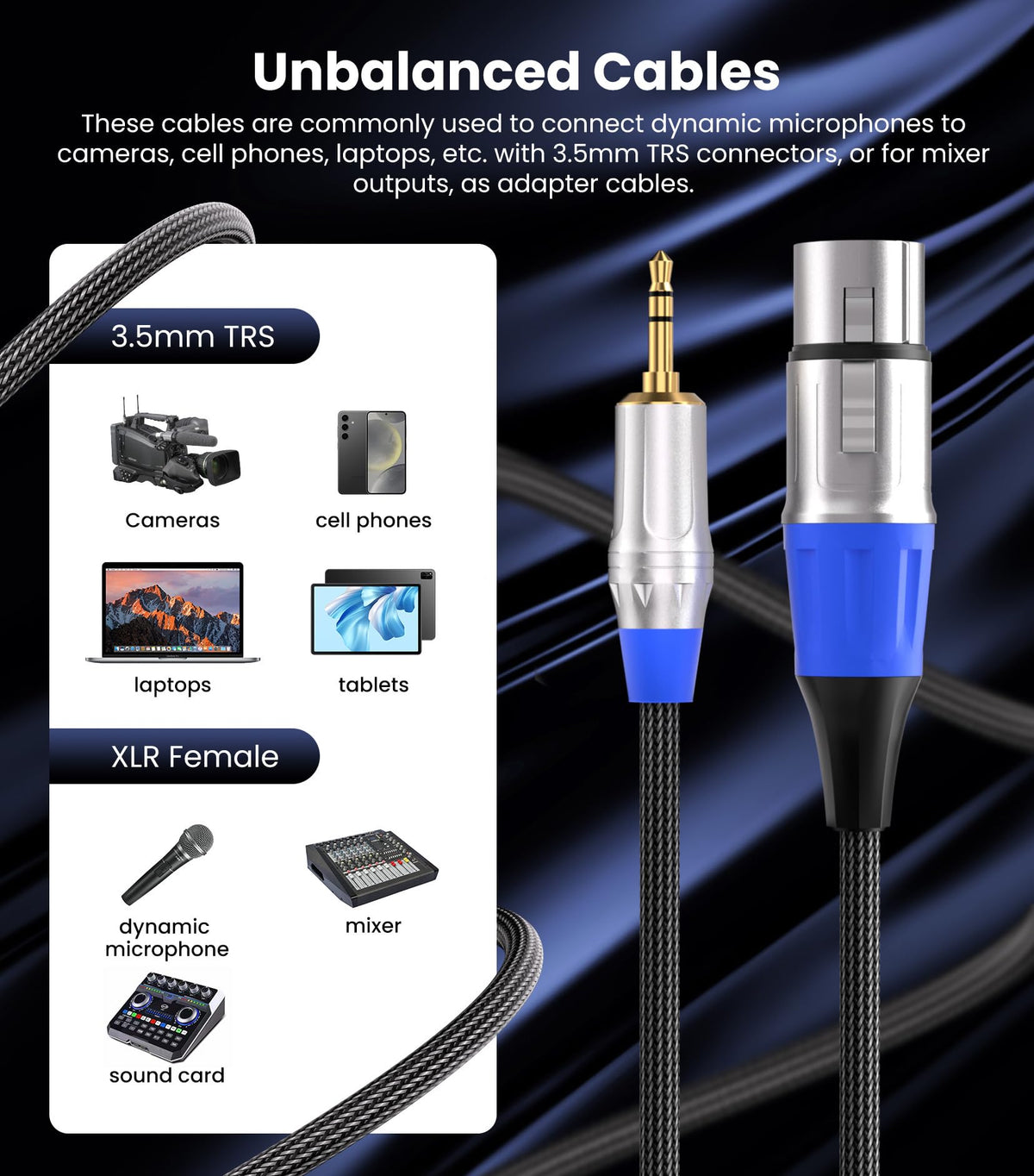 Tisino XLR to 3.5mm cable with oxygen-free copper core for high-fidelity audio.