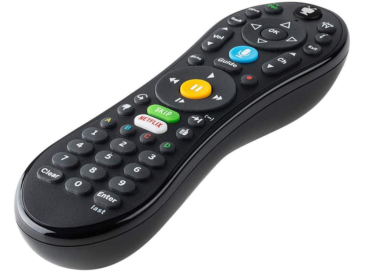 TiVo LUX remote front view showing buttons and layout for easier control