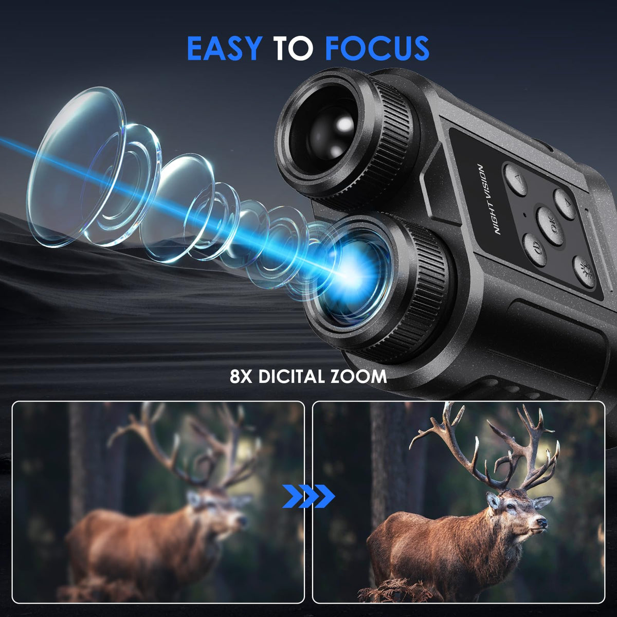Tizycod night vision goggles support photo and video capture on a 2.4-inch display.