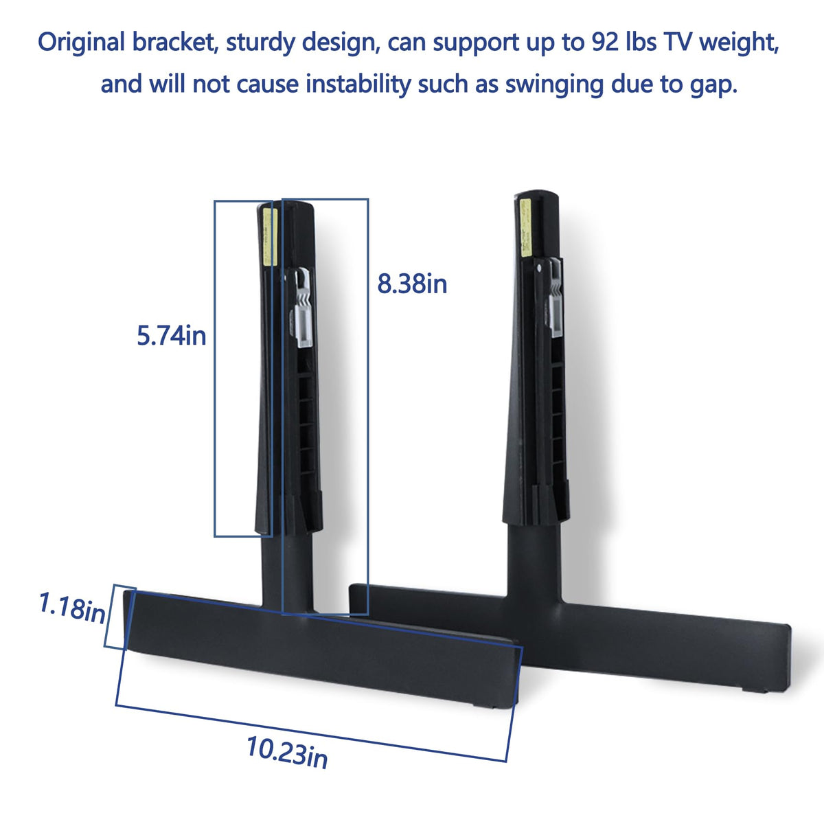 Tjyuze base stand under Samsung TV on console for secure placement