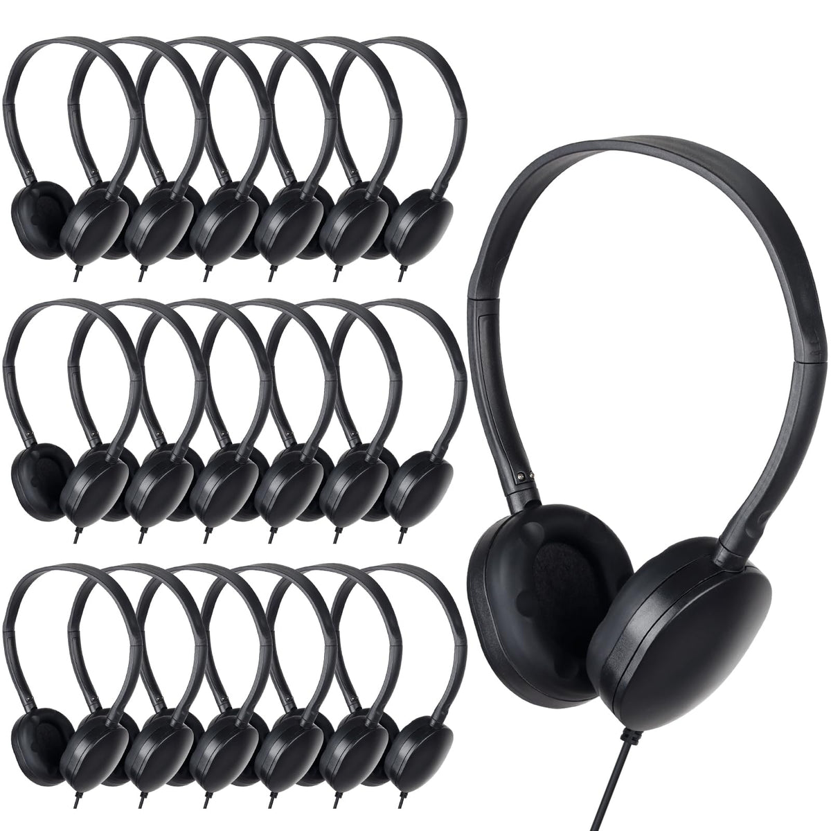 TJZXGUI front packaging of 24-pack classroom headphones showing bulk sealed units and easy storage