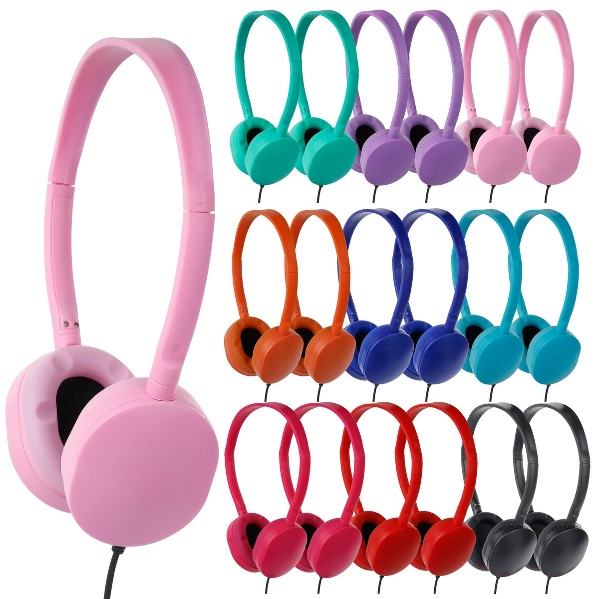 TJZXGUI front packaging showing 18 sealed kid headphones, simplifies classroom setup