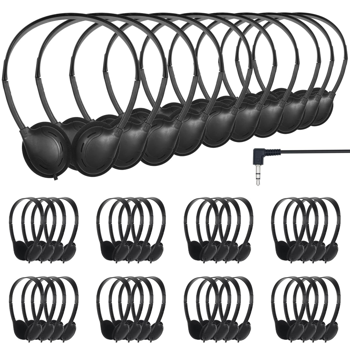 TJZXGUI front view of 30-pack headphones showing packaged bulk set benefit