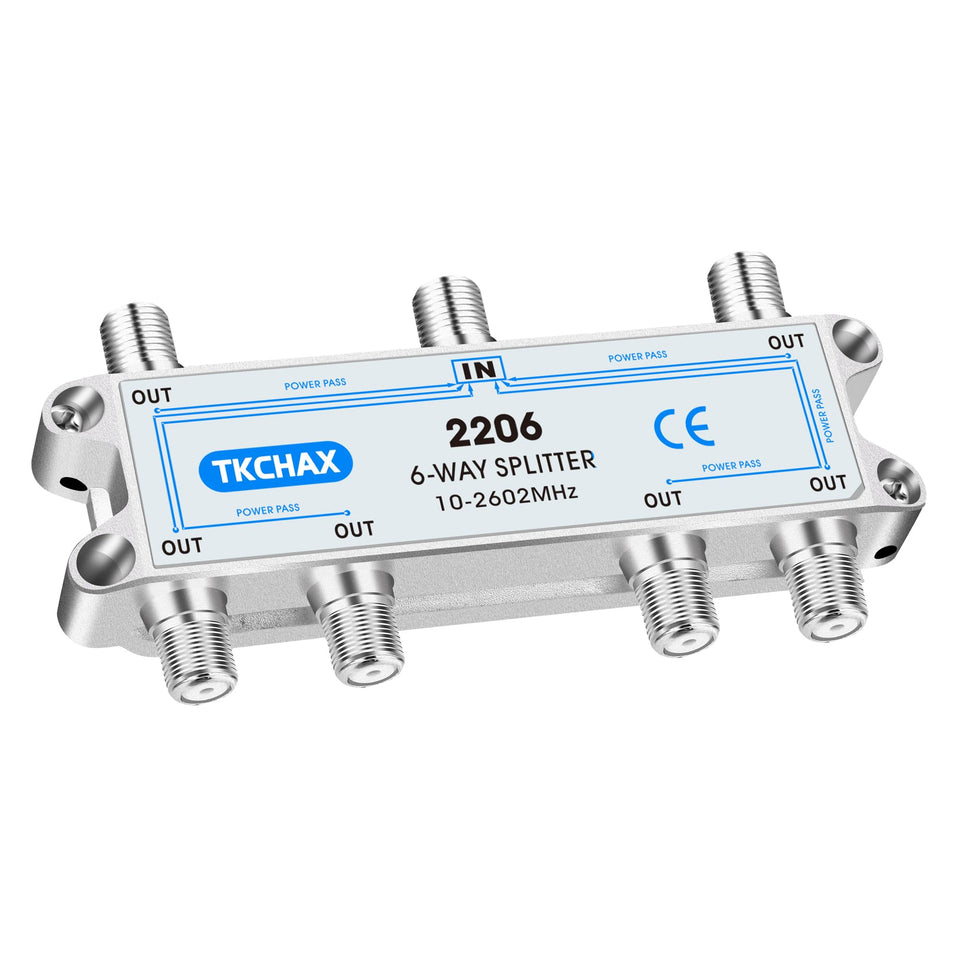 TKCHAX 6 Way Coaxial Splitter front view for HDTV and MoCA use