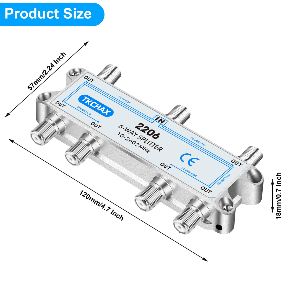 TKCHAX 6 Way Coaxial Splitter in use with TV and router