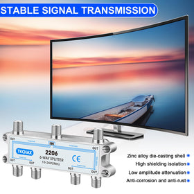 TKCHAX 6 Way Coaxial Splitter machine-threaded ports for secure connections