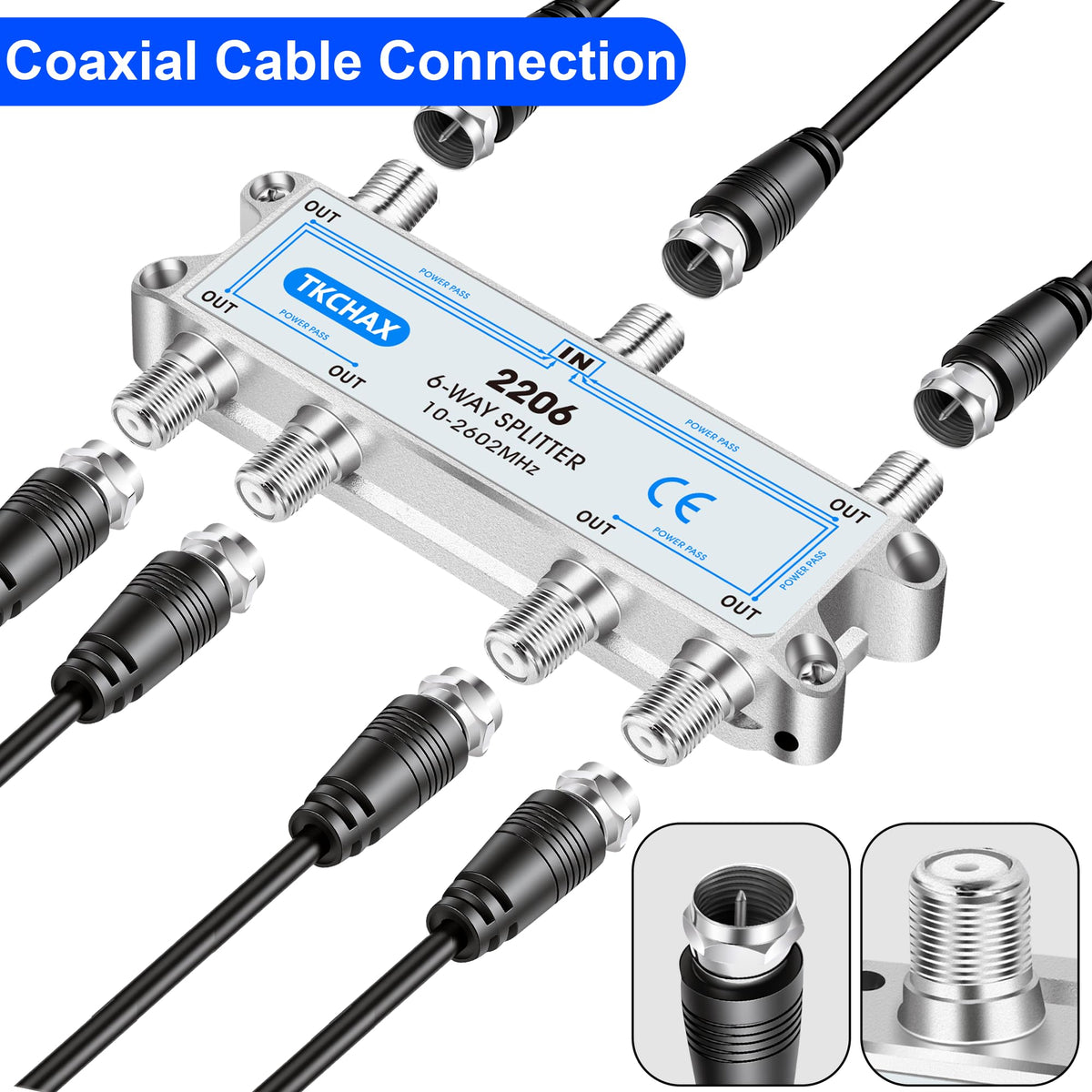 TKCHAX 6 Way Coaxial Splitter nickel-plated housing for durable use