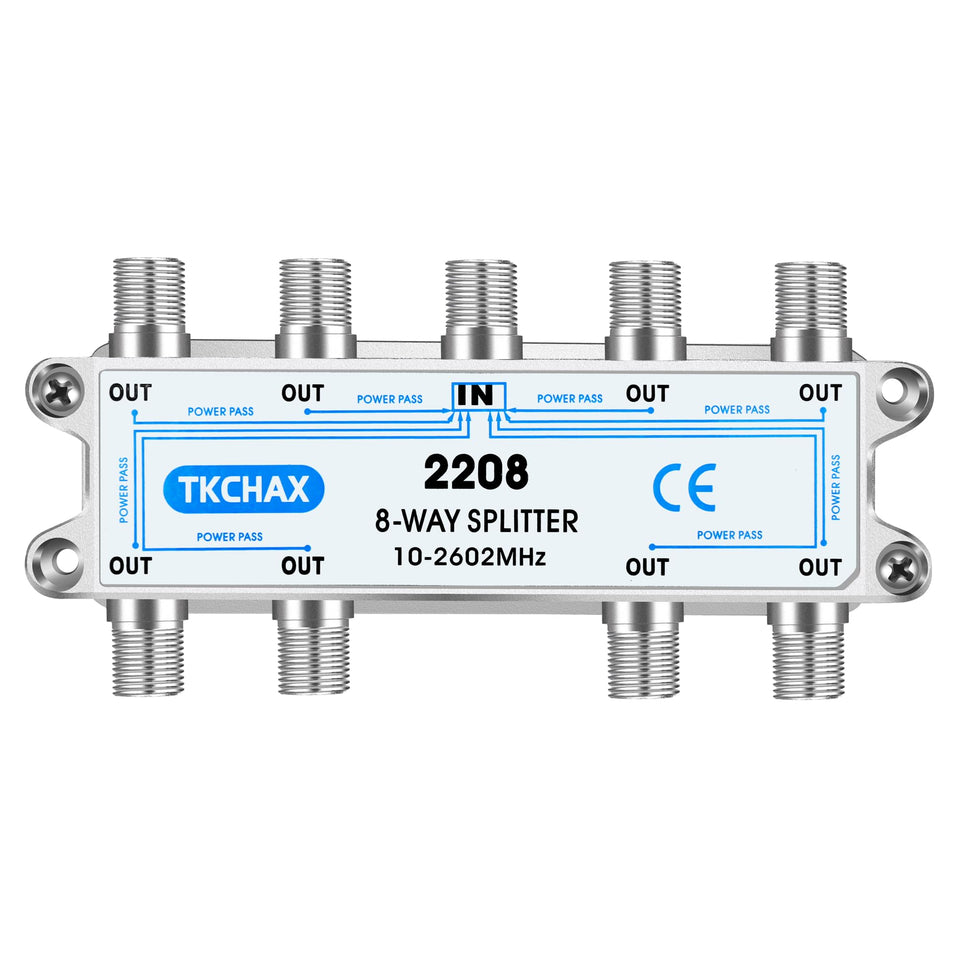 TKCHAX 8‑way splitter front view showing compact rugged housing for reliable distribution
