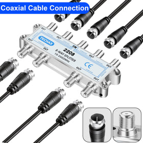 TKCHAX 8‑way splitter nickel-plated housing indicating corrosion-resistant construction