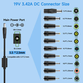 TKDY 19V monitor compatibility image showing power for LG and other displays