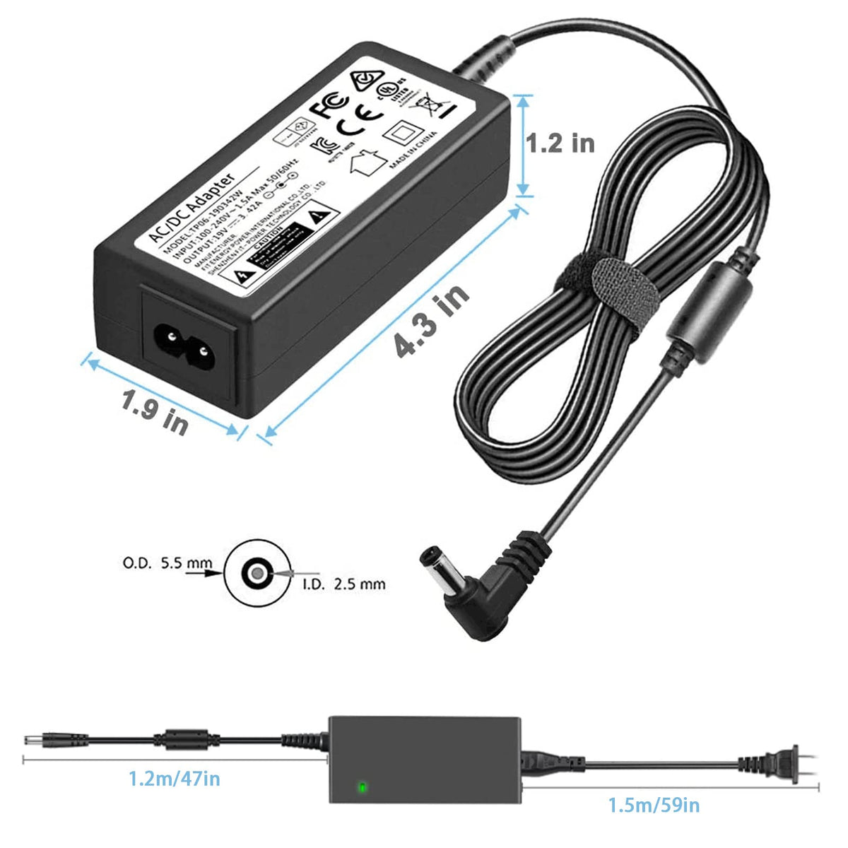 TKDY in-use shot powering a laptop with TKDY 19V charger