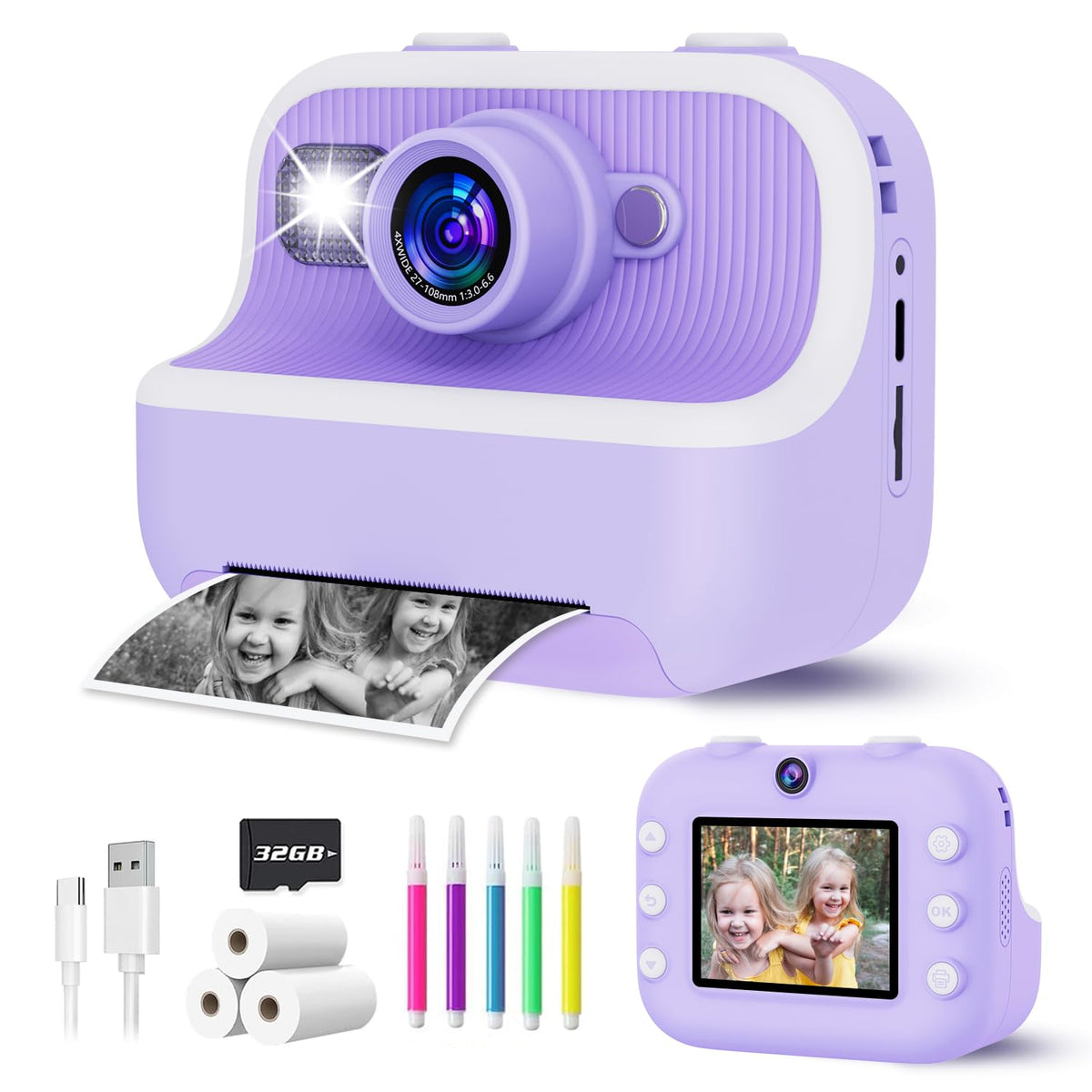 TKECWOB front view showing camera and printed photo, encourages imaginative play