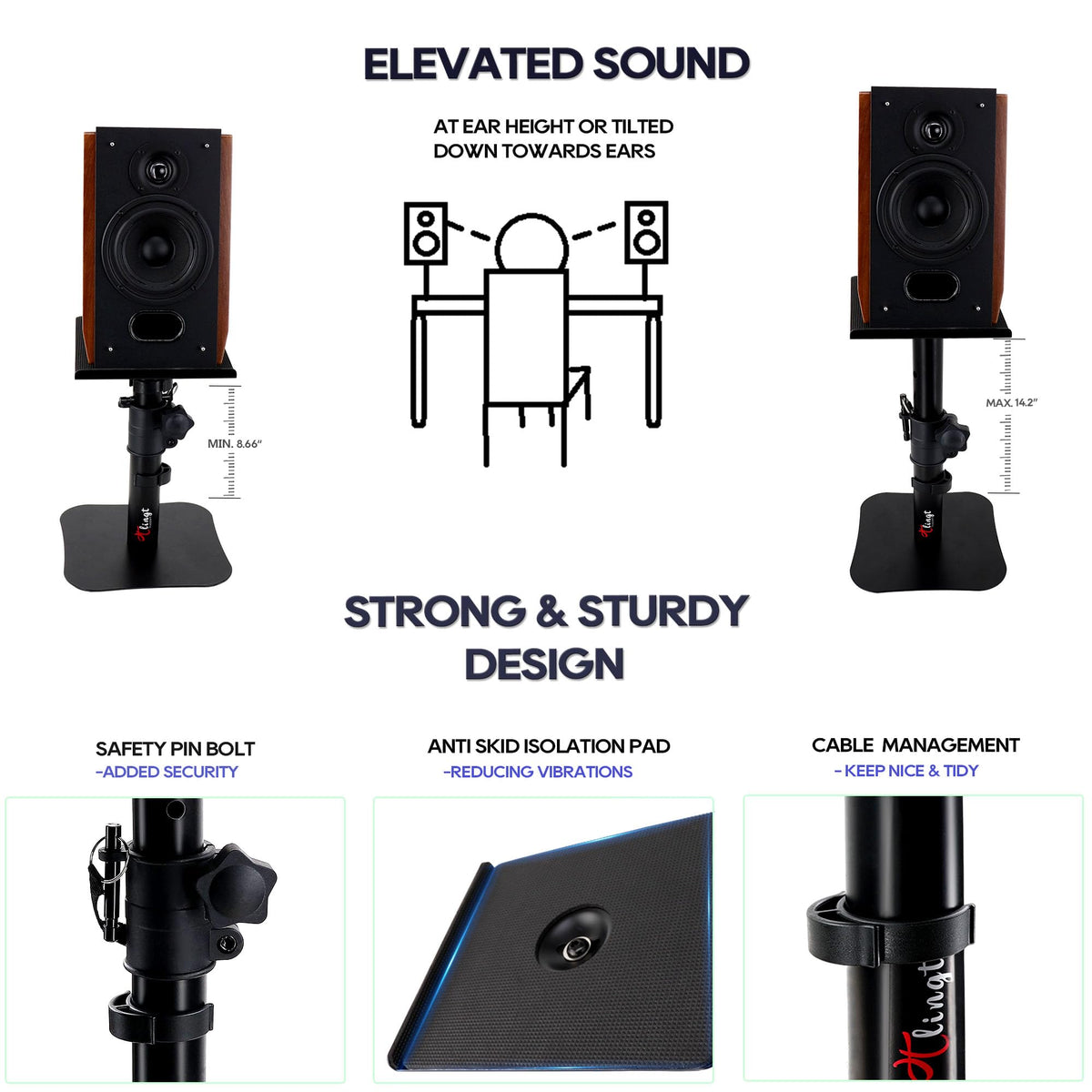 Tlingt side view with four height positions for ergonomic listening